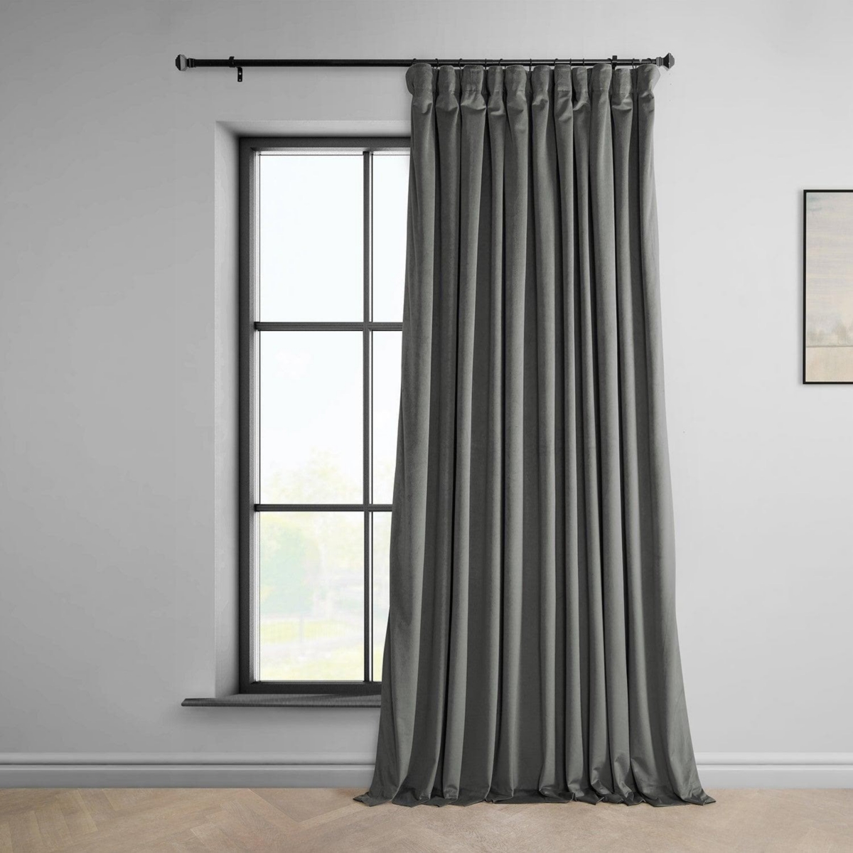 Half Price Drapes Destiny Grey Extra Wide Heritage Plush Velvet Room Darkening Curtain In Grey