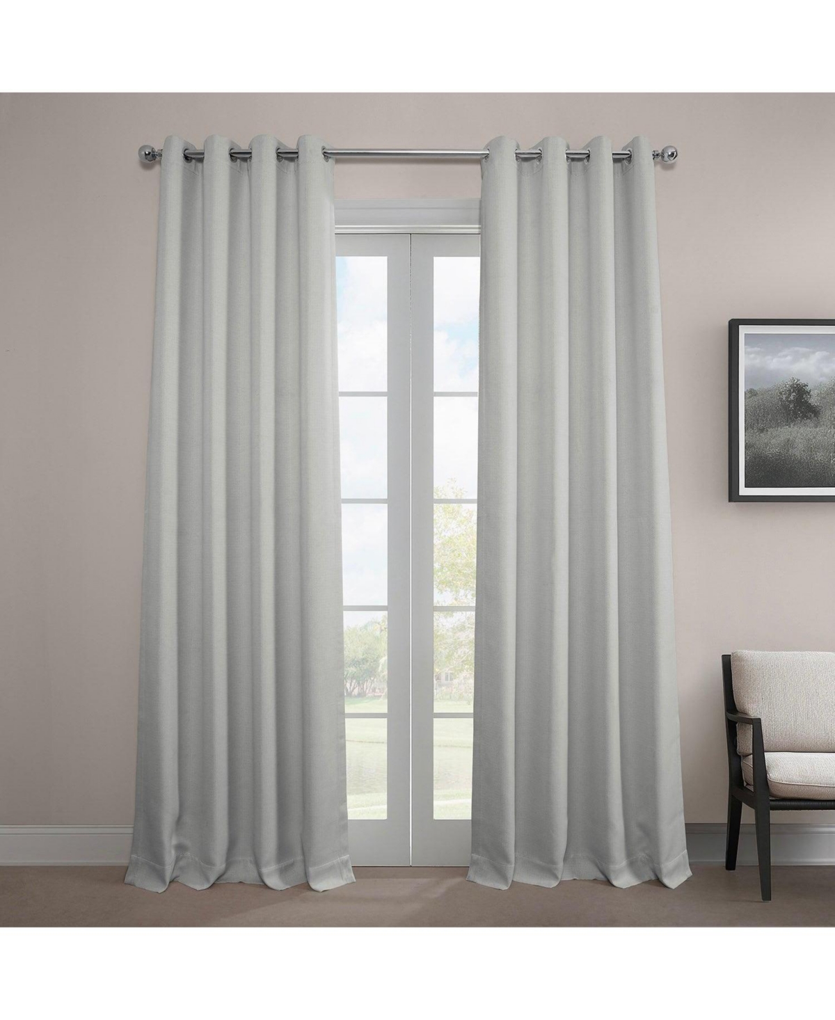 Half Price Drapes Grommet Textured Faux Linen Room Darkening Curtain In Gray