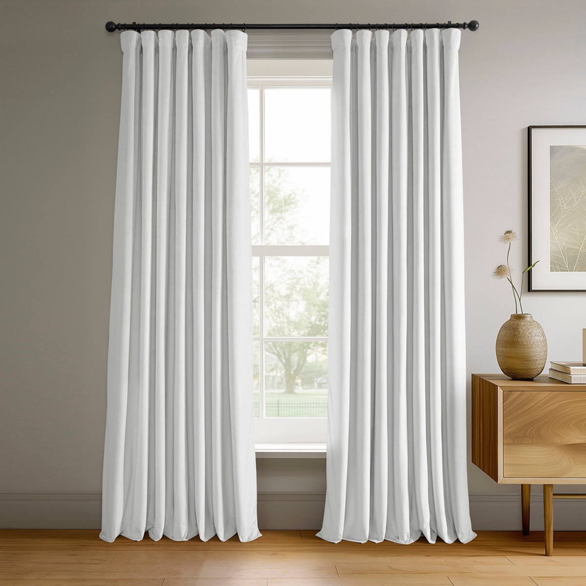 Half Price Drapes Primary White Signature Velvet Blackout Curtain In White