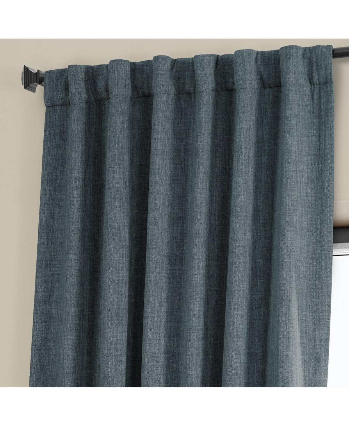 Half Price Drapes Reverie Blue Textured Faux Linen Room Darkening Curtain In Blue