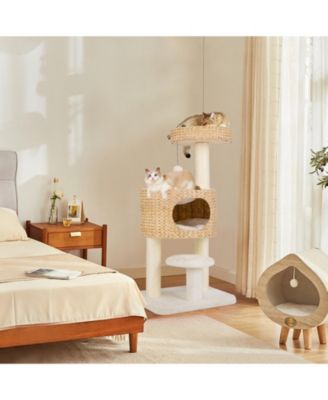 Modern Cat Tower with Top Perch, Cattail, & Fluff Condo Stylish & Cozy Cat Tree for Indoor Cats