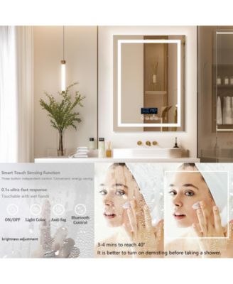 23.6 x 31.5 In Smart LED Lighted Bathroom Mirror with Bluetooth Speaker, Front-lit, Backlight
