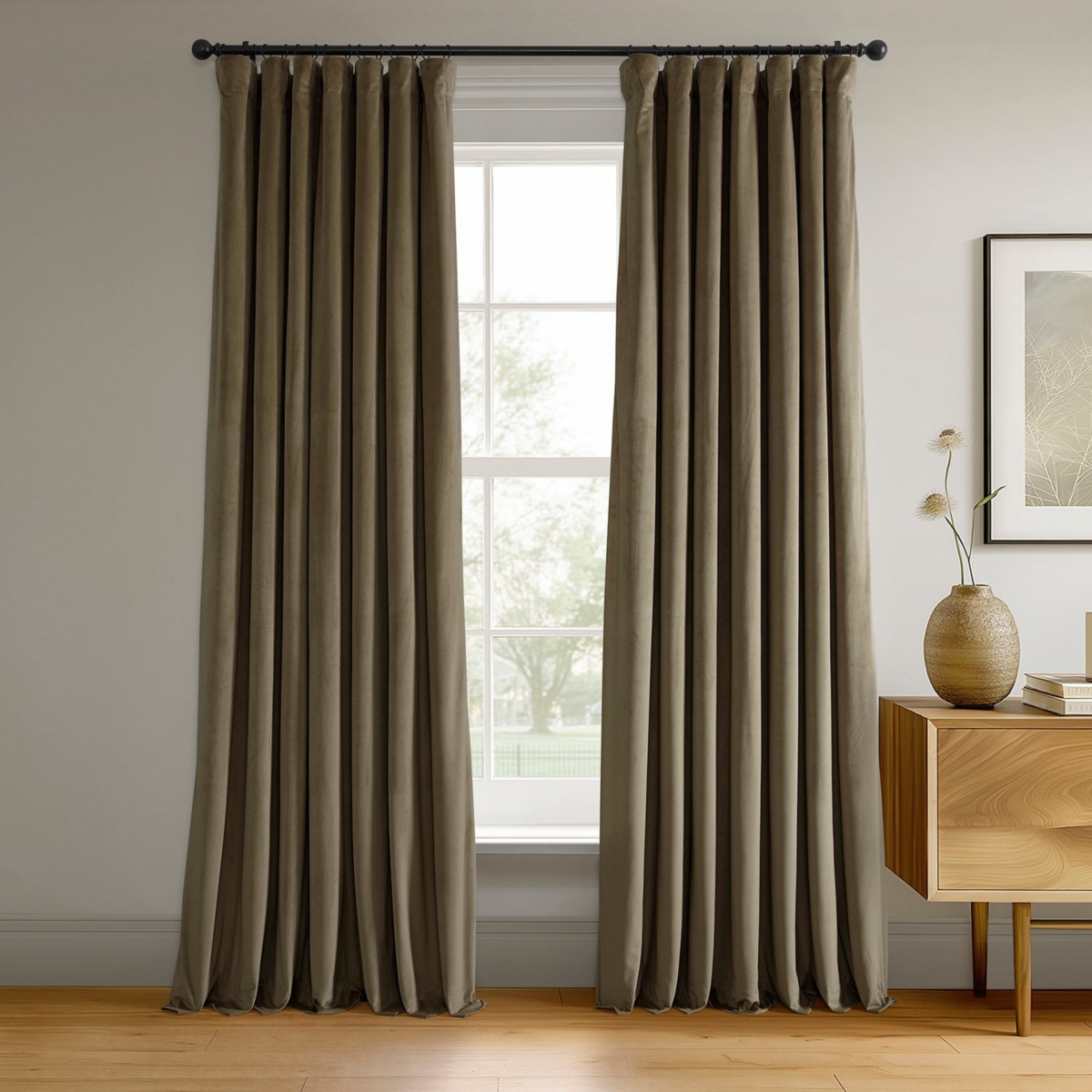 Denver Taupe Signature Velvet Blackout Curtain - Beige/tan