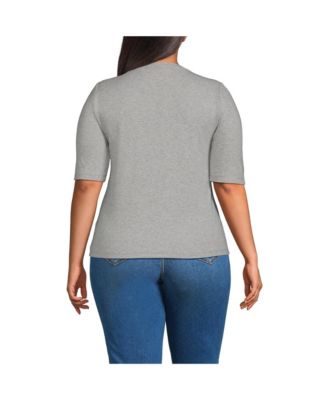 Plus Size Drapey Rib Fitted Elbow Sleeve Scoop Neck Tee