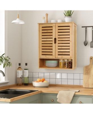 Bathroom Wall Cabinet: Bamboo Wood Kitchen Wall Mounted Medicine Cabinet with 3 Shelves