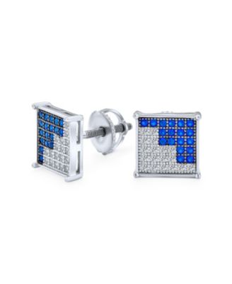 Geometric Two Tone Zig Zag CZ Stud Earrings in Sterling Silver
