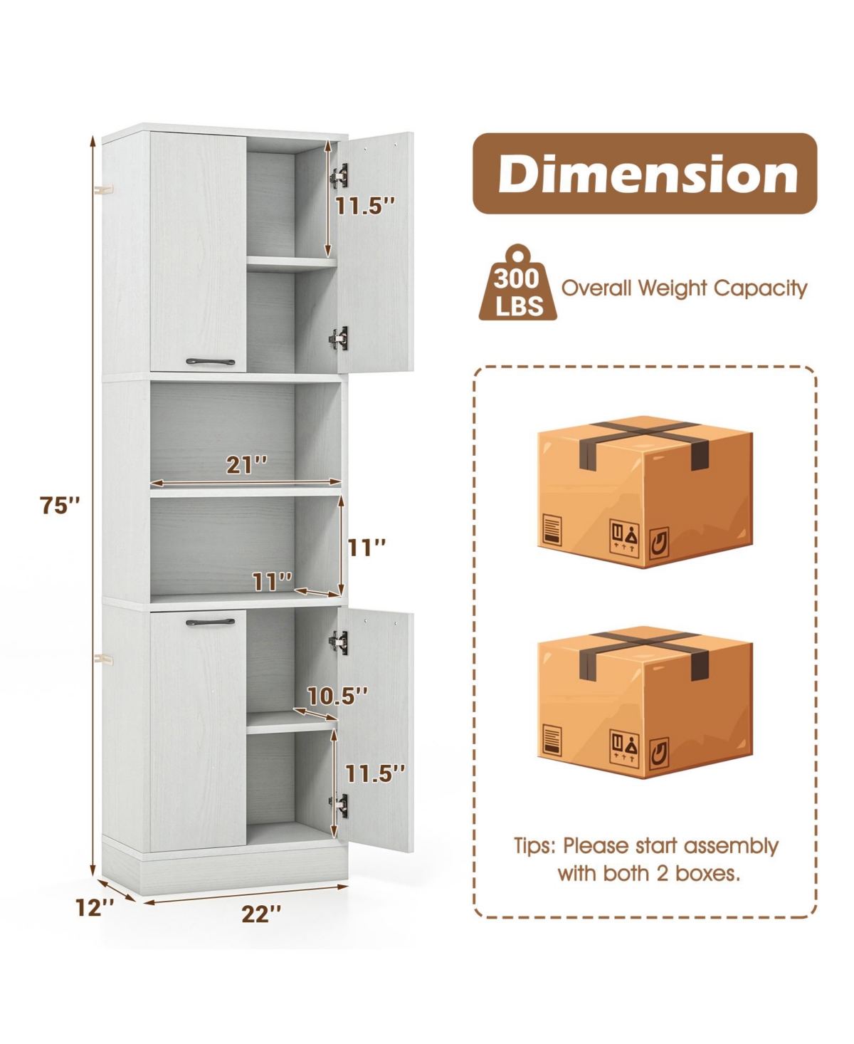 Kitchen Pantry Cabinet Tall Cupboard with Doors and Shelves