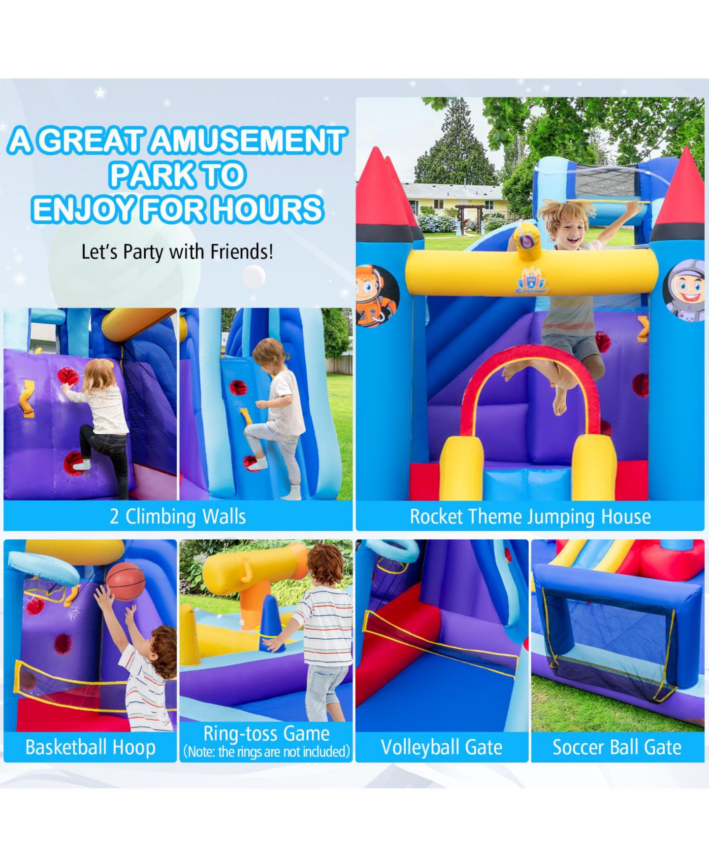 Детская игрушка Slickblue Rocket Theme Inflatable Water Slide Park, For Up to 3 Children, от 3 лет, цвет: Синий — фото 8