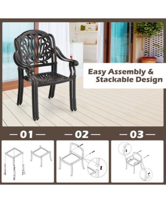 2 Pieces Cast Aluminum Chairs Set of 2 Stackable Patio Dining Chairs w/ Armrests