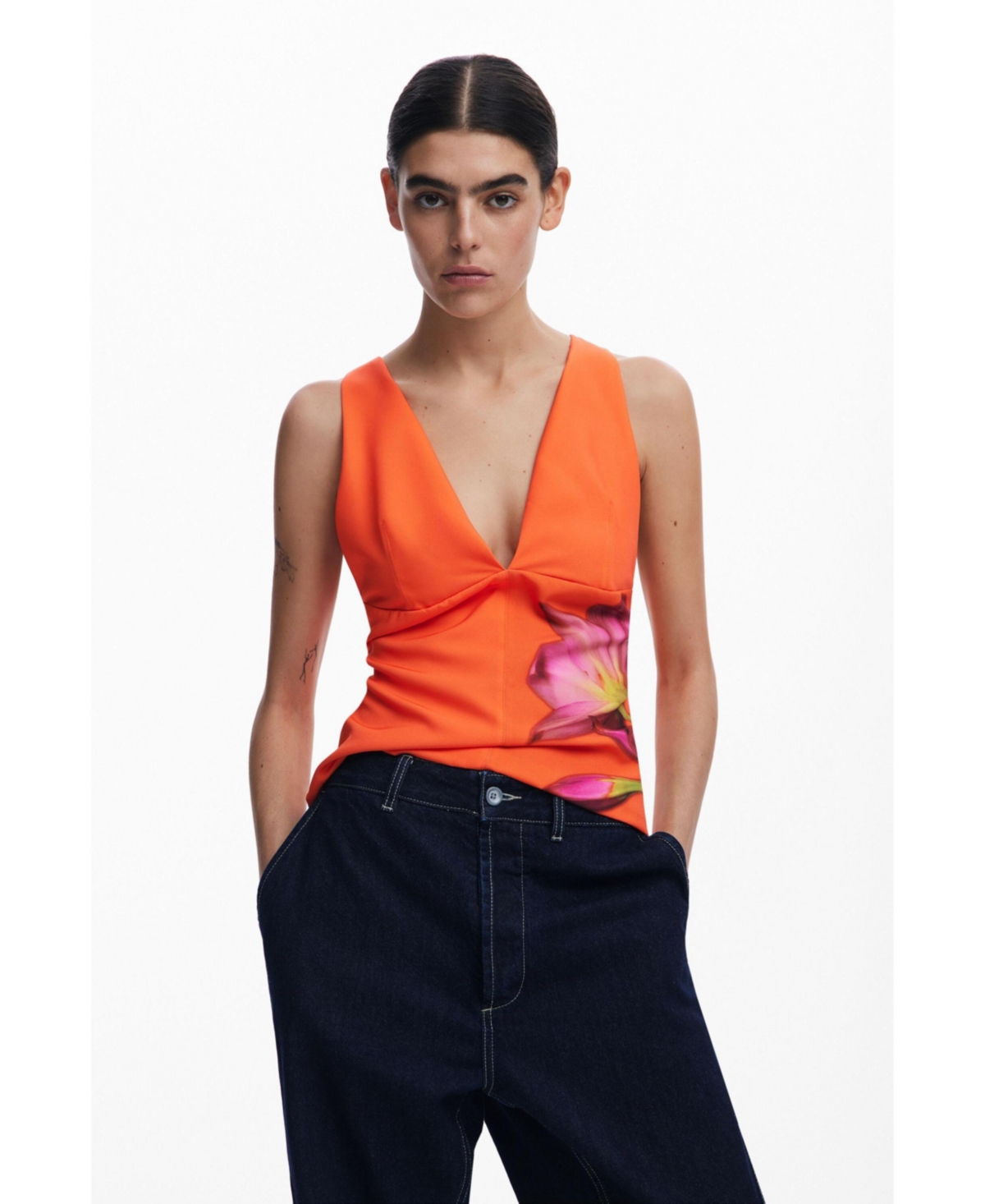 Women's Floral T-shirt - Orange