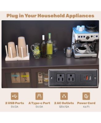 Kitchen Pantry Storage Cabinet Kitchen Hutch with LED lights and Power Outlet