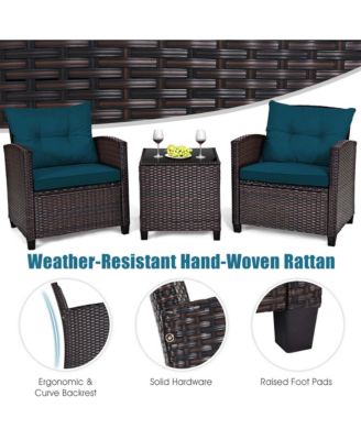 Set of 3 Rattan Furniture Set Patio Cushioned Conversation Set Sofa