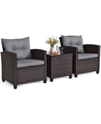 Set of 3 Rattan Furniture Set Patio Cushioned Conversation Set Sofa