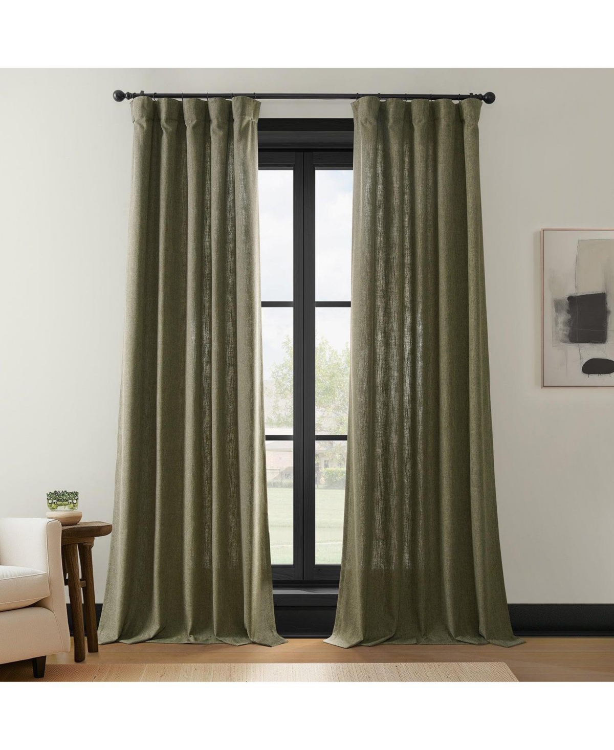 Half Price Drapes Khaki Green Simply Faux Linen Light Filtering Curtain Pair (2 Panels In Green