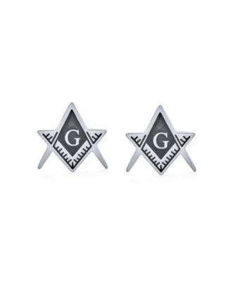 Shield Round Freemasons Compass Symbol Shirt Cufflink Blue Black Enamel