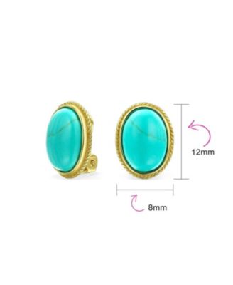 7CT Oval Cabochon Natural Jade Lapis Lazuli Onyx Turquoise 14K Gold Plated Sterling Silver Clip-On Earrings