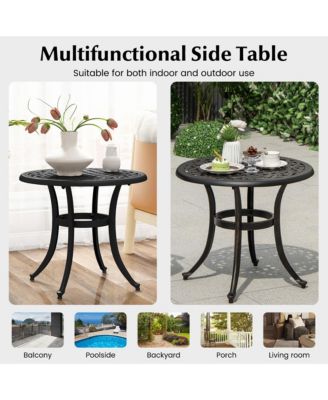 Cast Aluminum Patio Table 24''Outdoor Round Side Table Anti-Rust Coffee Bistro Table