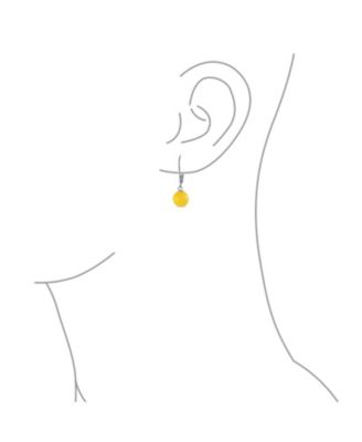 Simple Round Basic Natural Yellow Or Honey Amber 8MM Bead Ball Drop Dangle Earrings Sterling Silver