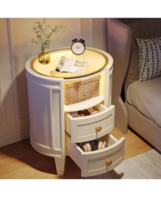 Set of 2 Nightstand with LED Glass Tabletop, No Assembly