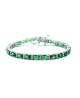 White Gold Plated with Colored Cubic Zirconia Tennis Bracelet - Green