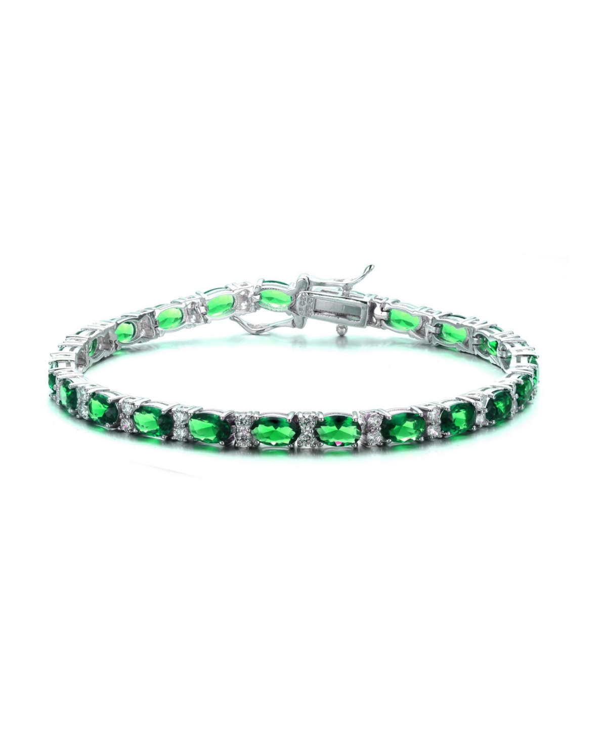 White Gold Plated with Colored Cubic Zirconia Tennis Bracelet - Green