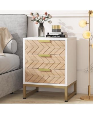 Nightstand Set of 2, Modern 3 Drawers Bedside Table with Unique Zig Zag Design