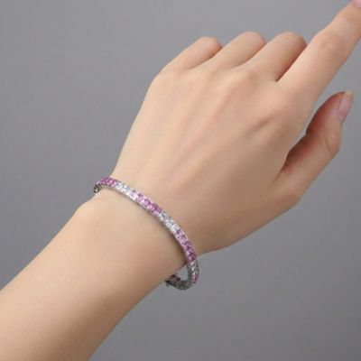 Sterling Silver with Colored Cubic Zirconia Tennis Bracelet in White Gold Plated or 14K Gold Plated