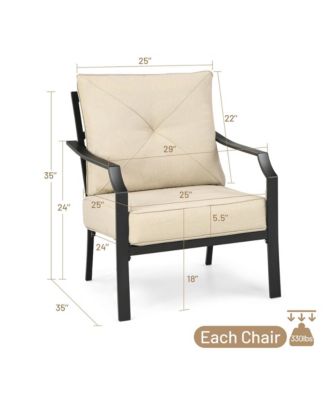 2 PCS Patio Dining Chairs Set with Padded Cushions Armrest Steel Frame
