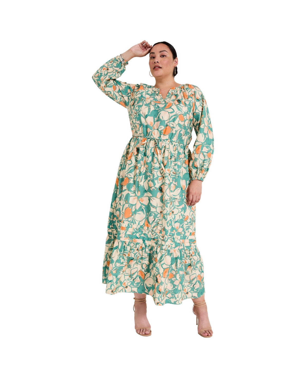 Women's June + Vie Raglan Puff Sleeve Maxi Dress - Spring garden