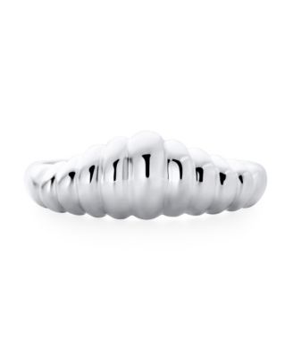 Ribbed Dome Croissant Silver Ring: Dainty Shrimp Band Thin Sterling