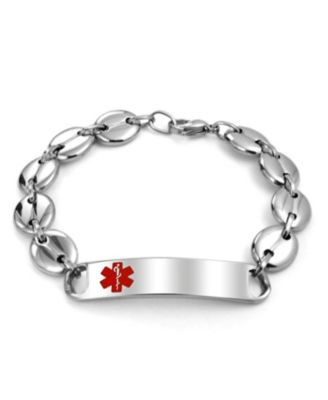 Medical ID Bracelet - Marina Anchor Mariner Silver Tone Stainless Steel