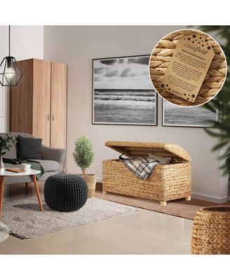 36&amp;#x22; Storage Trunk with Curved Lid, Safety Hinge - Espresso, Water Hyacinth Wicker Storage Chest Basket for Bedroom, Entry Way, Living Room