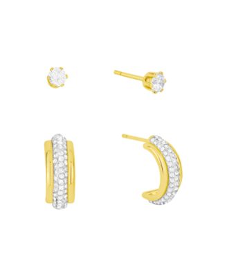 And Now This Clear Crystal Hoop and Cubic Zirconia Stud Earrings Set - Gold 24$