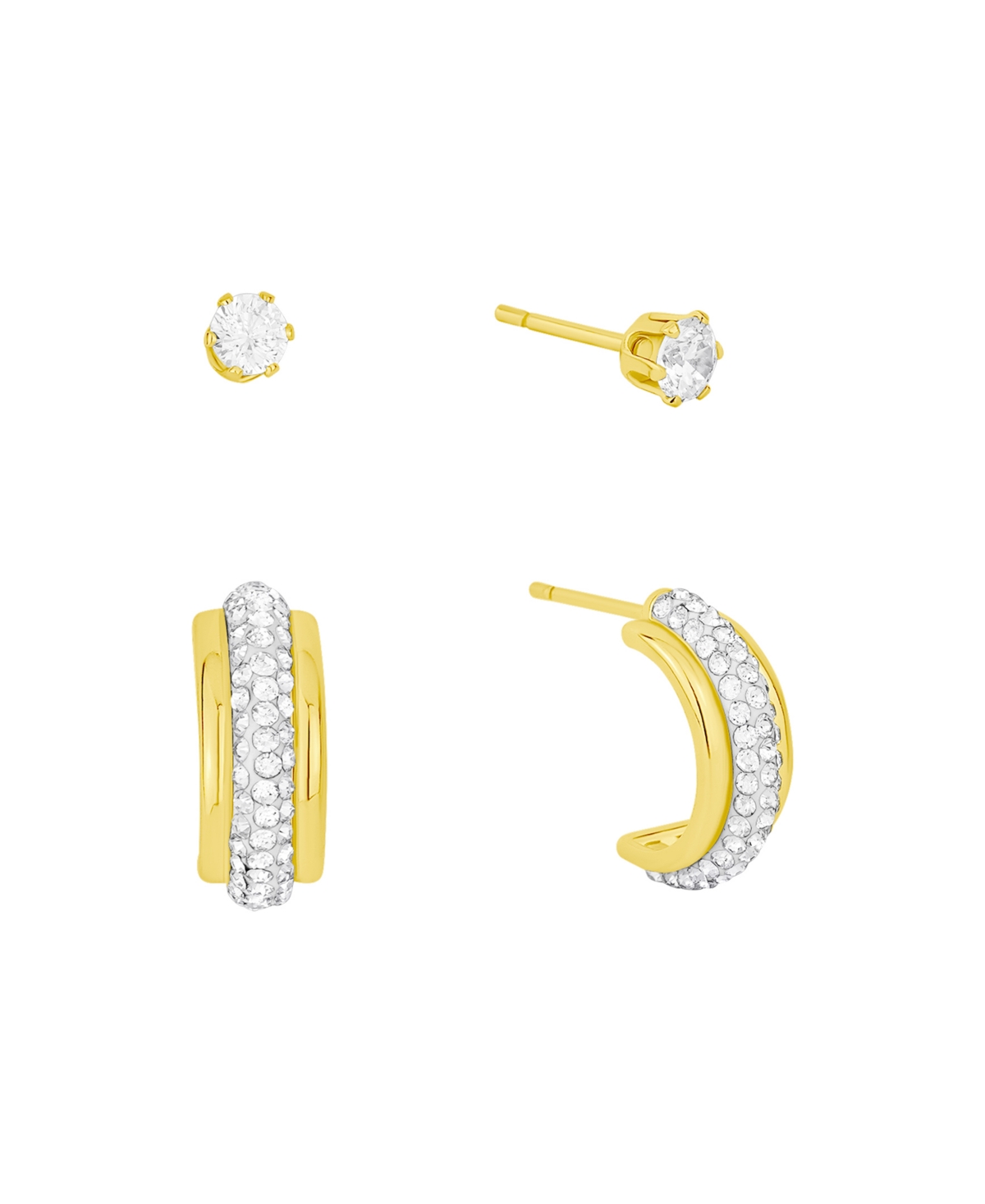 And Now This Clear Crystal Hoop And Cubic Zirconia Stud Earrings Set In Gold