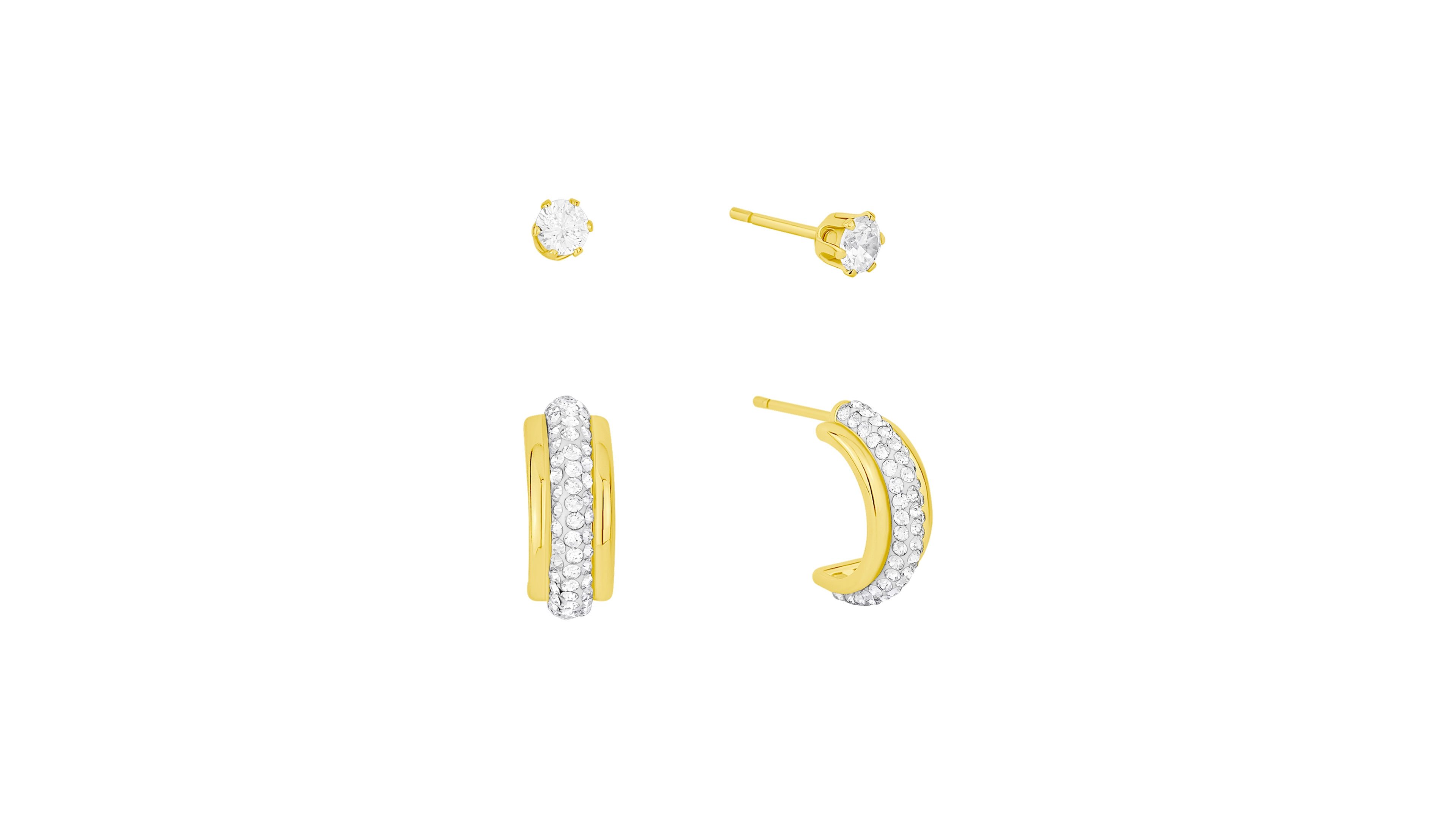 and Now This Clear Crystal Hoop Cubic Zirconia Stud Earrings Set