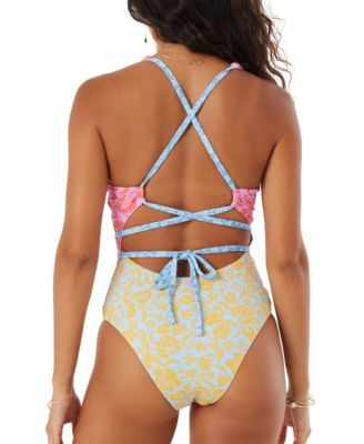 Juniors' Tapestry Patchwork One-Piece Swimsuit