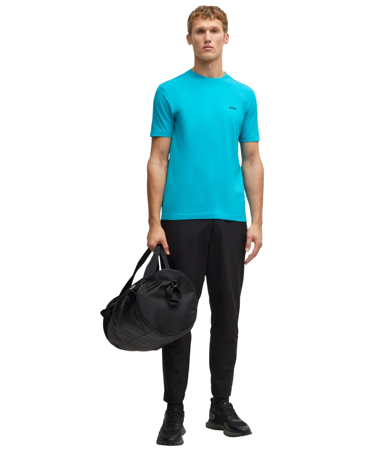 Hugo Boss Stretch-cotton Regular-fit T-shirt With Contrast Logo In Blue