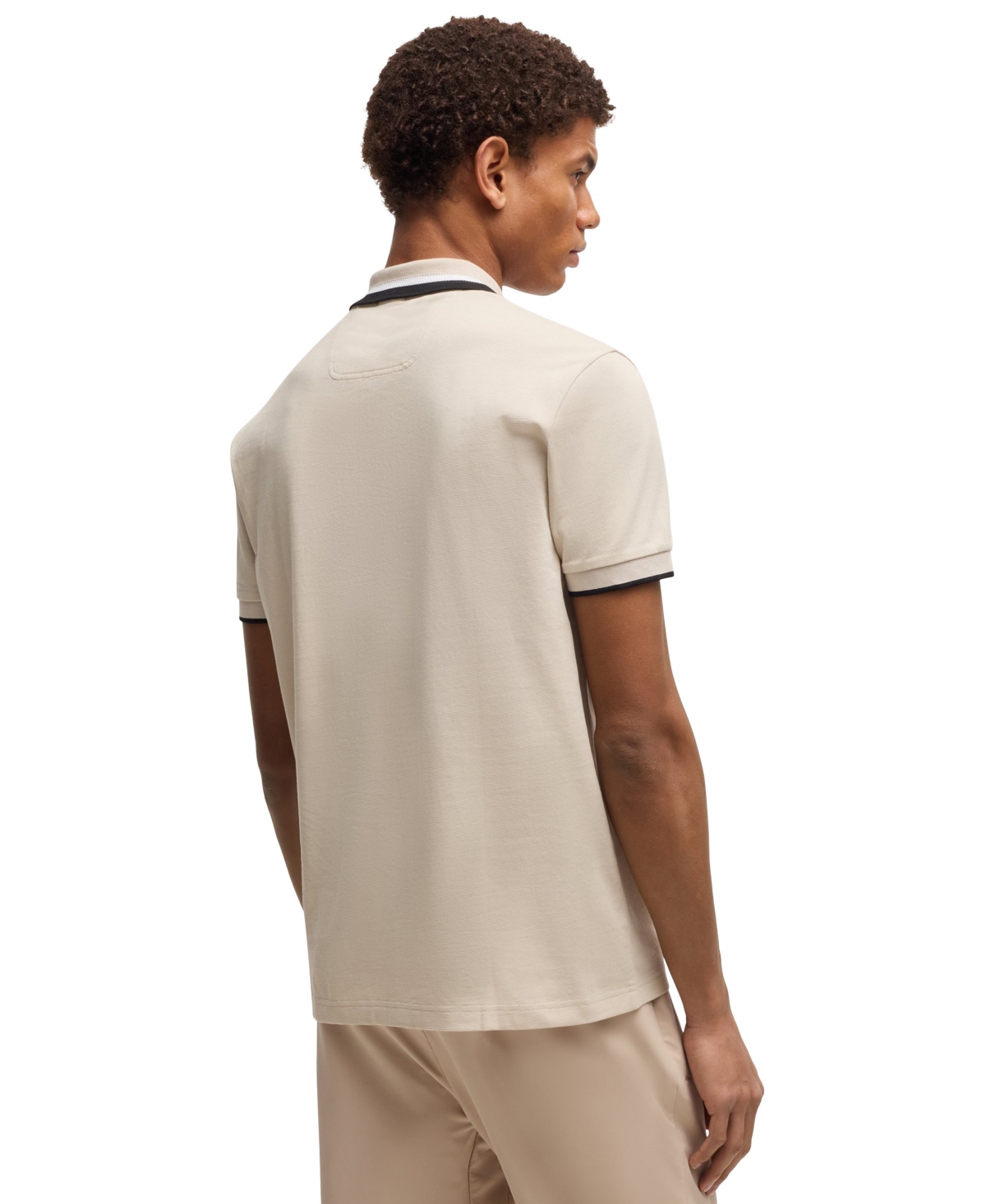 Hugo Boss Performance-stretch Polo Shirt With Contrast Logo In Open Beige