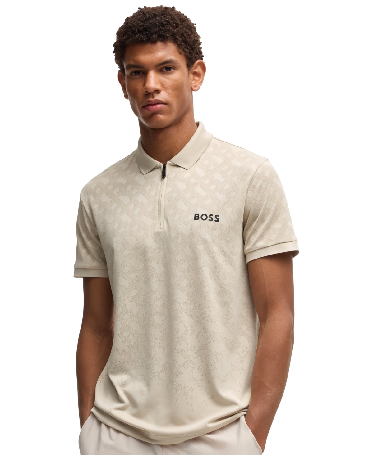 Hugo Boss Boss By  Men's Monogram Jacquard Quick-dry Polo Shirt In Neutral