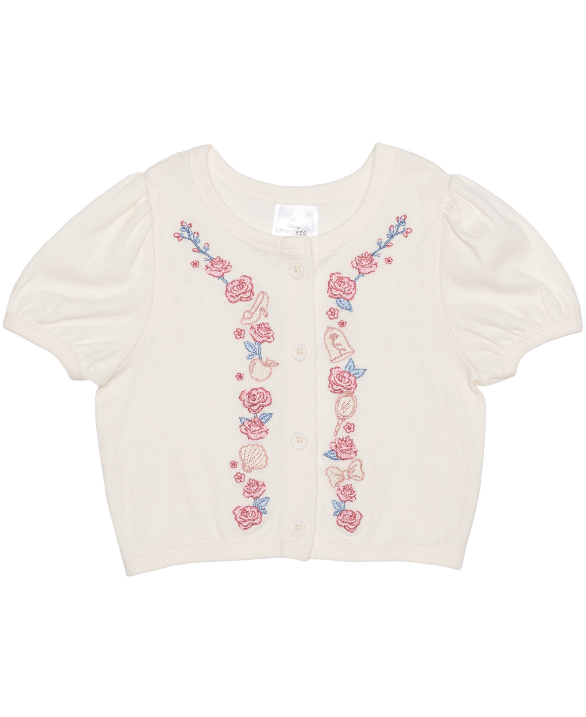 Disney Toddler And Little Girls Princess And Roses Short Sleeve Sweater In Ivory
