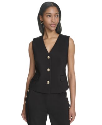 Halston - Women's Sleeveless V-Neck Button-Front Vest