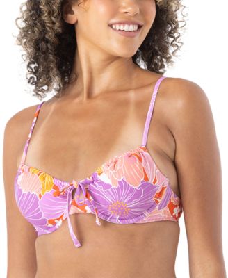 Women's Bell Bottom Blooms Ruched Underwire Bikini Top
