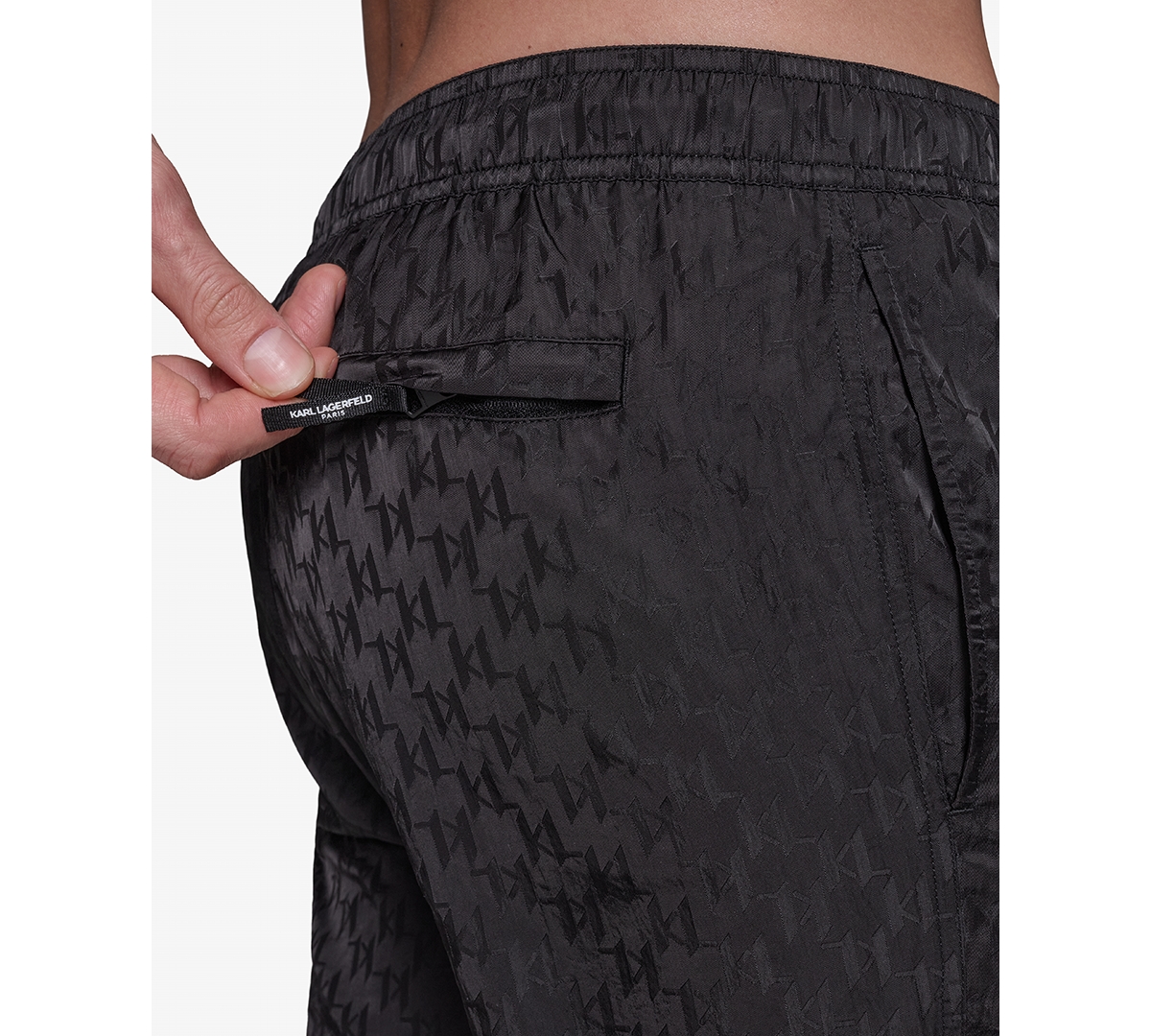 Karl Lagerfeld Men's Euro Volley Jacquard 5" Swimsuit In Black