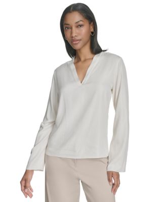 Halston - Women's Banded V-Neck Long-Sleeve Blouse