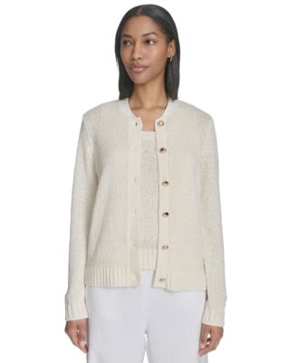 Halston - Women's Mixed-Media Button-Front Cardigan
