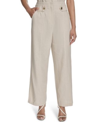 Halston - Women's Mid-Rise Straight-Leg Tab-Waist Pants