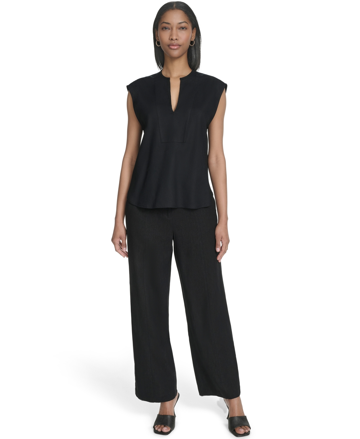 HALSTON WOMEN'S SPLIT-NECK SLEEVELESS FRONT-SEAM TOP 