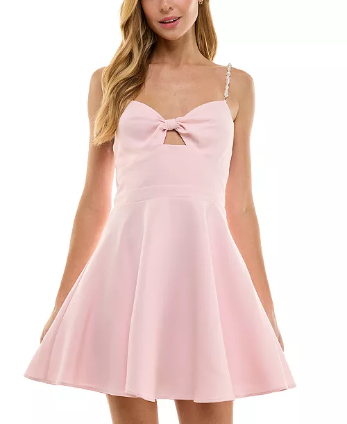 juniors' embellished-strap cutout dress