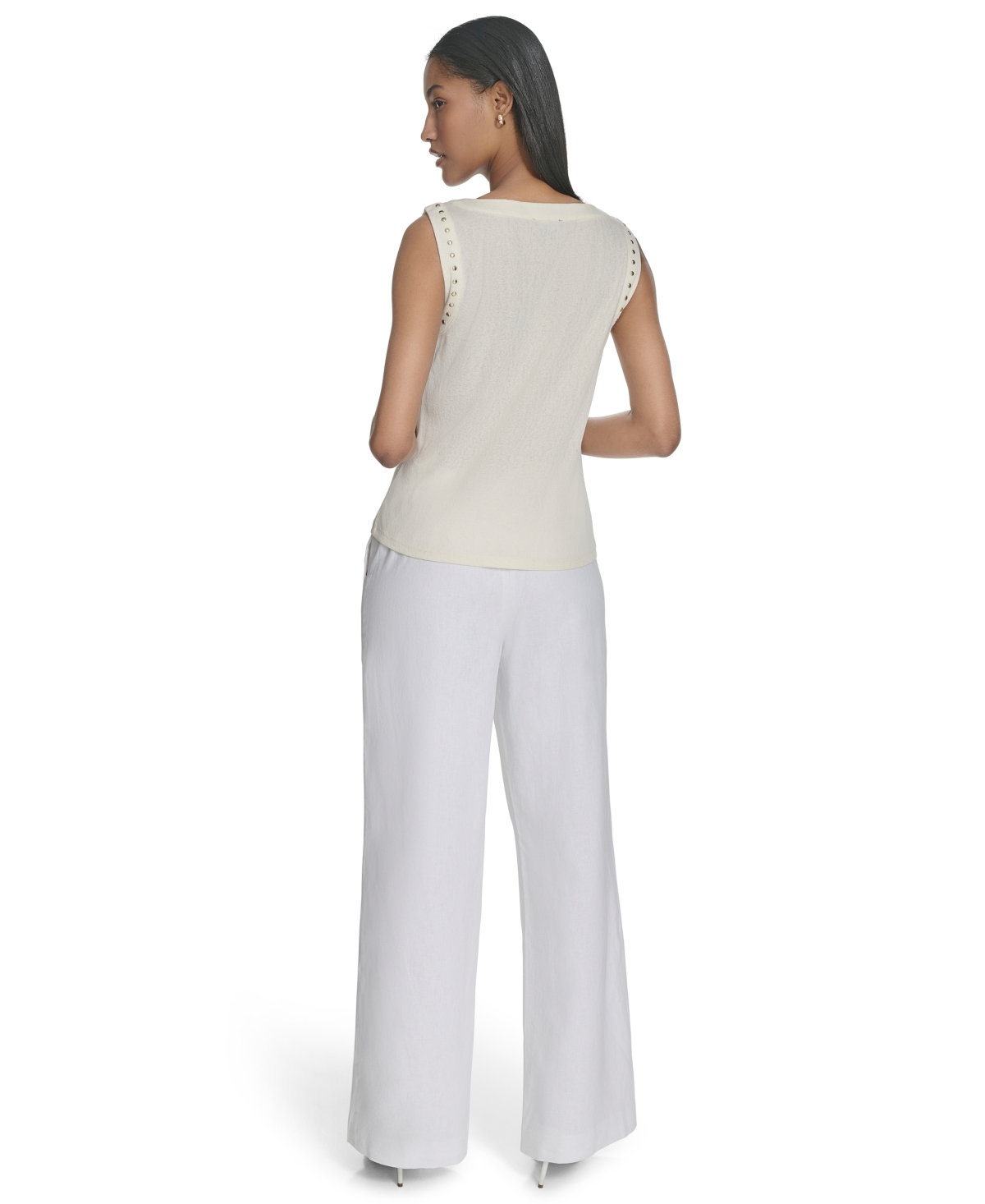 HALSTON WOMEN'S RHINESTONE-ARMHOLE ROUND-NECK TOP 