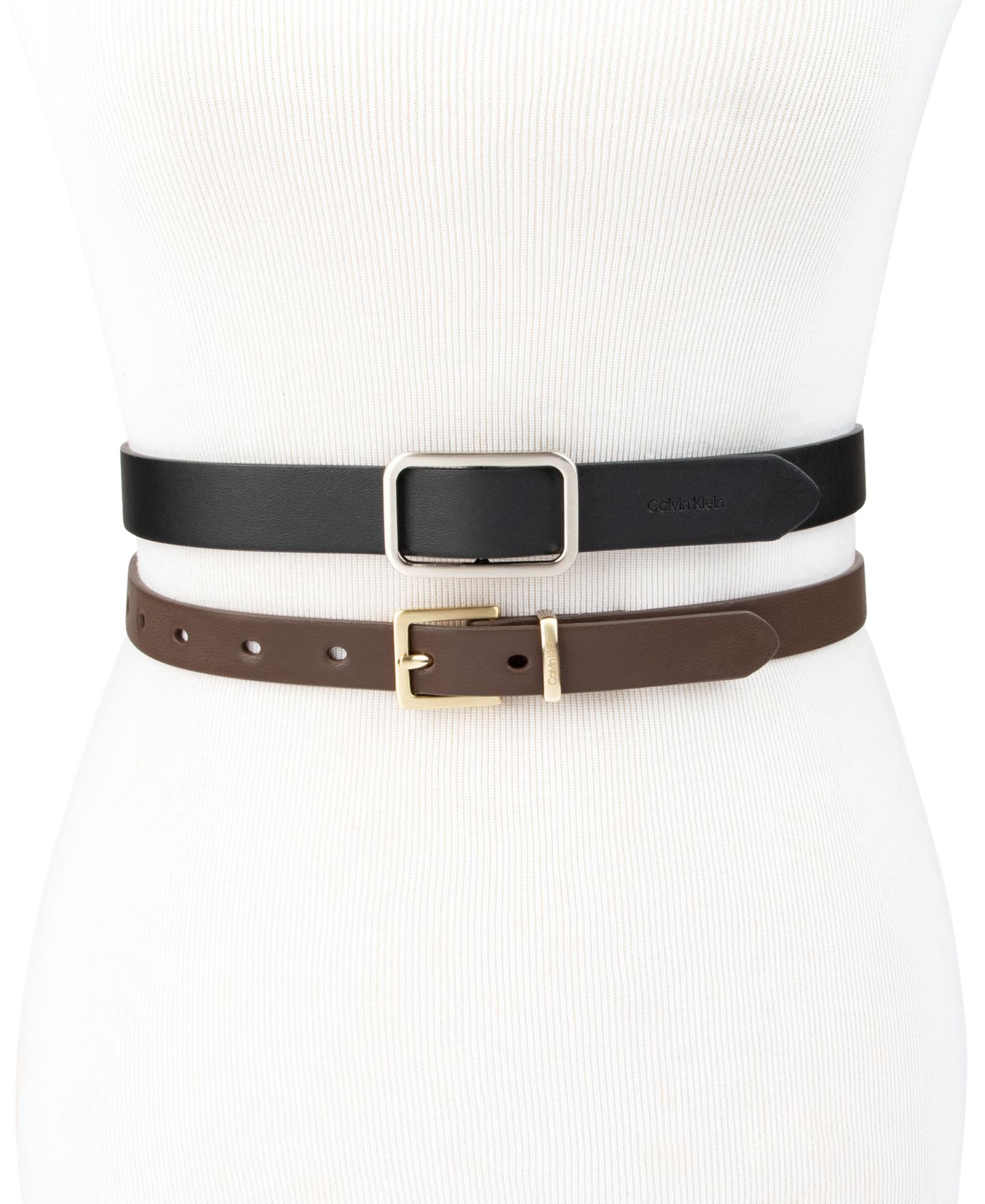 Женские ремни Calvin Klein 2-Pc. Skinny Belt Set, цвет: Чёрный / Коричневый — фото 4